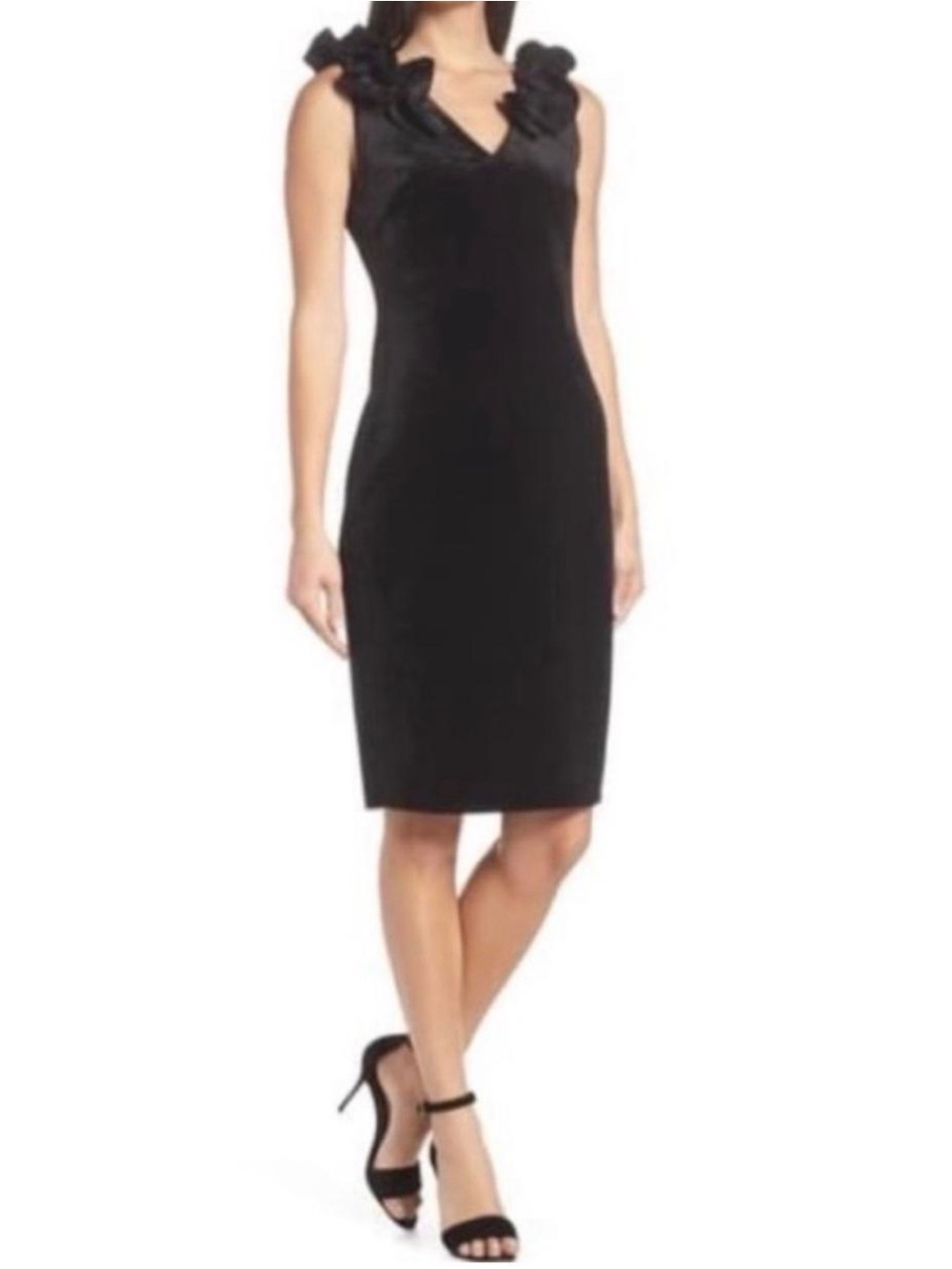Chelsea28 Sleeveless Black Ruffle-Neck Dress